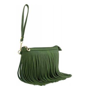 NEW - Small Olive Green Fringe Cross-Body Bag